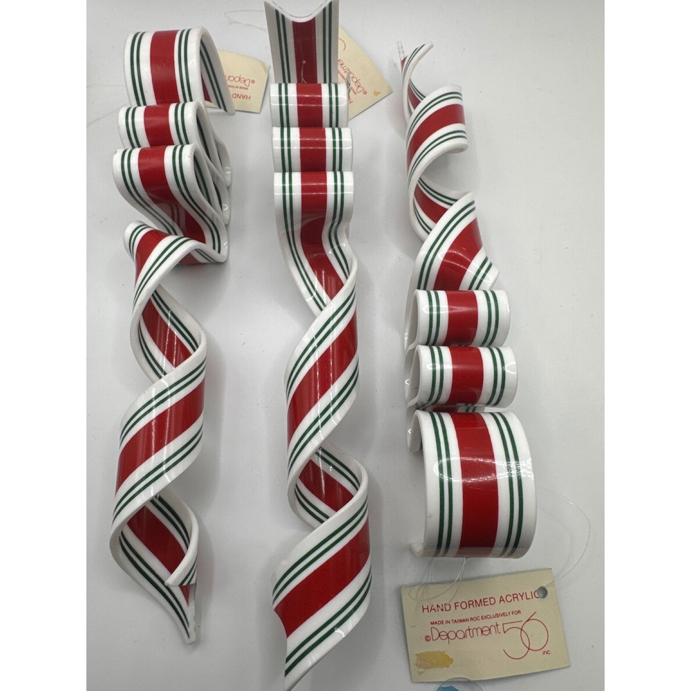 Department 56 Hand Formed Acrylic Ribbon Christmas Ornaments Set of 3 Red Green
